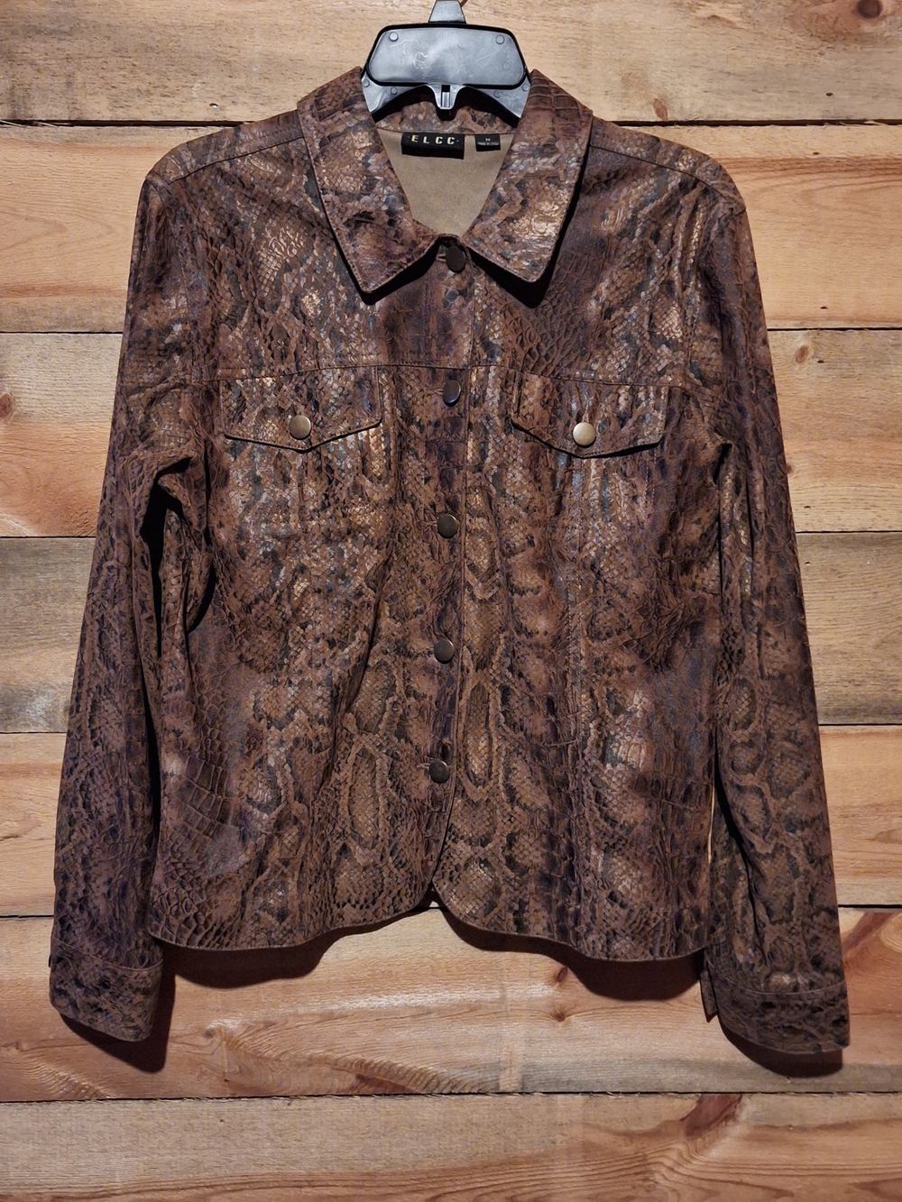 ELCC Brown  Snake-Print Faux Leather Jacket